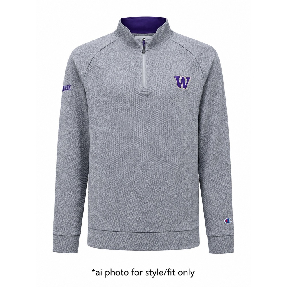 Champion Mens Washington Huskies Pullover Gray Quilted Diamond 1/4 Zip Jacket XL